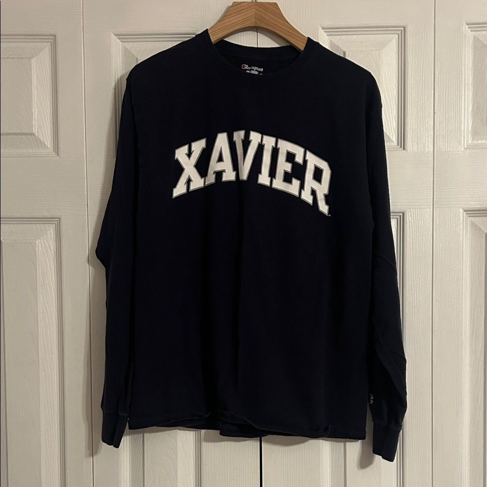 Champion Navy Long Sleeve with White Xavier Text